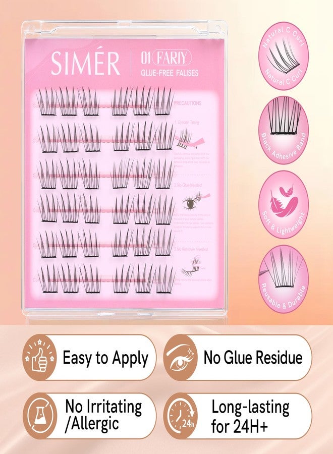 SIMER Self Adhesive Lash Clusters Kit Natural Press-On Lashes No Glue Needed 11-13mm Wispy Reusable No Residue Pre Glued Eyelash Clusters C Curl DIY Eyelash Extensions with Lash Tweezers(01 Fairy） - Image 3